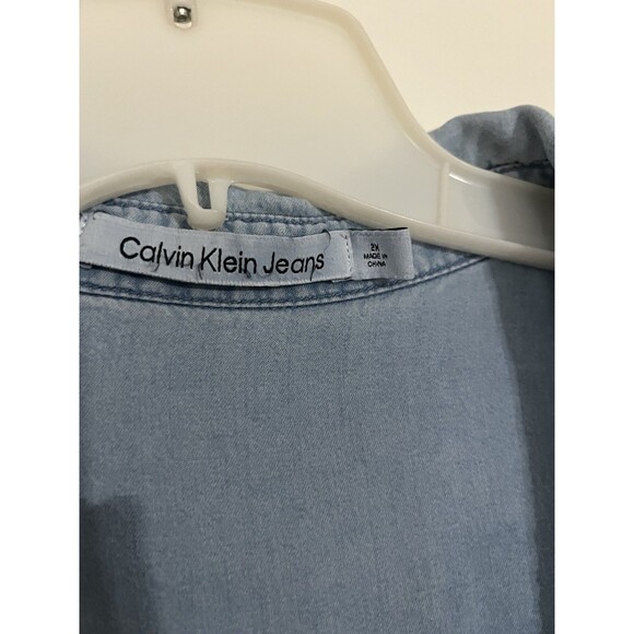 Calvin Klein Jeans Women's Blue Roll-Tab Sleeve Utility Shirt Top Plus Size 2X - Picture 8 of 8